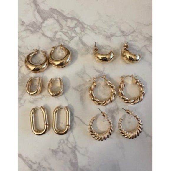 6 Pairs 14K Gold Hoop Earrings for Women Lightweight Chunky Hoop Earrings - Picture 1 of 2